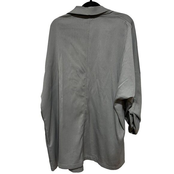 Max Studio Plus Size Twill Draped Long Jacket, Ash Gray Grey - Picture 4 of 7